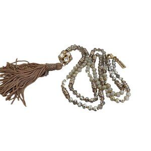 The Limited Gray tone faceted glass beads w tassel long necklace